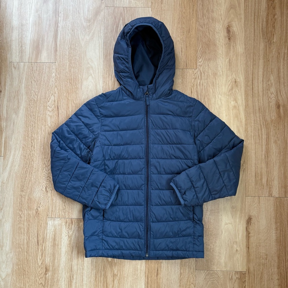 Amazon Essentials Boys Youth XL Navy Blue Nylon Lightweight Hooded Puffer Jacket